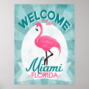 Rosa Flamingo Miamis Florida - Vintage Retro Reise Poster