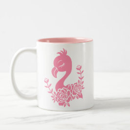 Rosa Flamingo mit floralem Design Zweifarbige Tasse