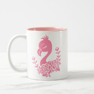 Rosa Flamingo mit floralem Design Zweifarbige Tasse