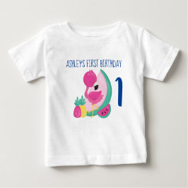 Rosa Flamingo mit Früchten Erster Geburtstag Baby T-shirt