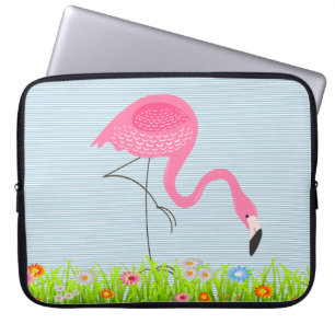 Rosa Flamingo mit Frühlingsblumen Laptopschutzhülle