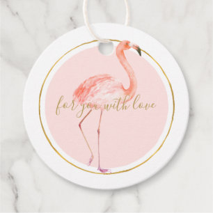 Rosa Flamingo mit Gold und Rahmen personalisiert Geschenkanhänger