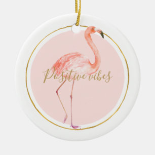 Rosa Flamingo mit Gold und Rahmen personalisiert Keramik Ornament