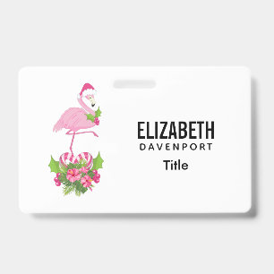Rosa Flamingo mit Santa-Hut und Candy-Cane-Blumens Ausweis