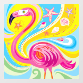 Rosa Flamingo mit Seestern Fensteraufkleber
