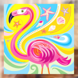 Rosa Flamingo mit Seestern Fensteraufkleber