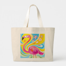 Rosa Flamingo mit Seestern Jumbo Stoffbeutel