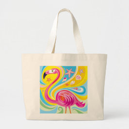 Rosa Flamingo mit Seestern Jumbo Stoffbeutel