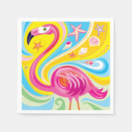 Rosa Flamingo mit Seestern Serviette