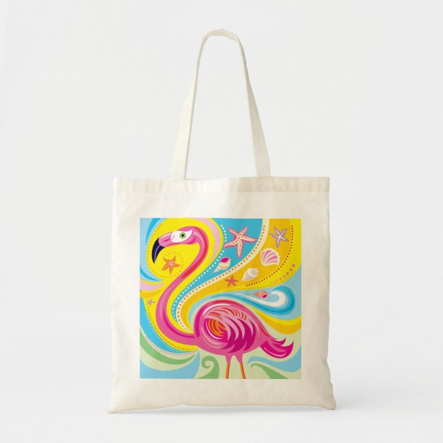 Rosa Flamingo mit Seestern Tragetasche (Vorne)