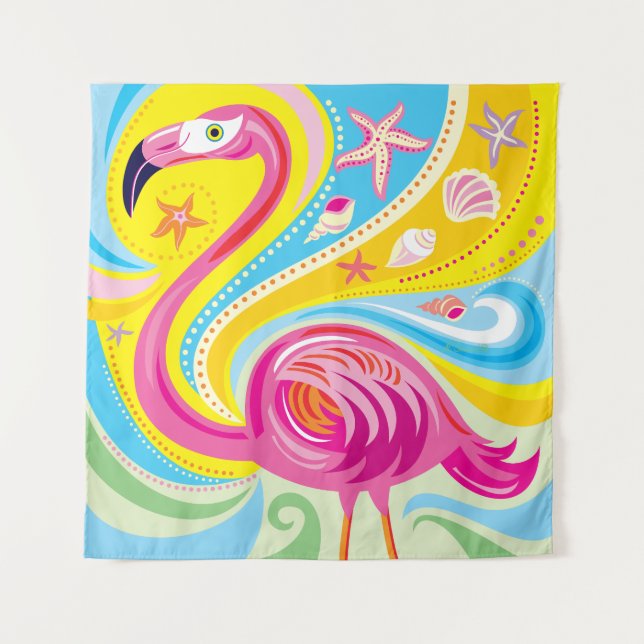 Rosa Flamingo mit Seestern Wandteppich (Vorderseite)