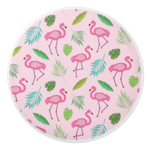 Rosa Flamingo mit tropischen Blättern personalisie Keramikknauf