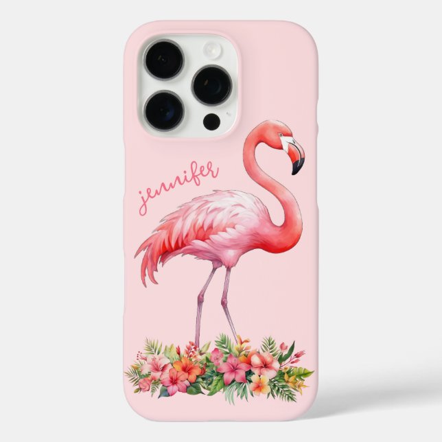 Rosa Flamingo mit tropischen Blumen Case-Mate iPhone Hülle (Rückseite)