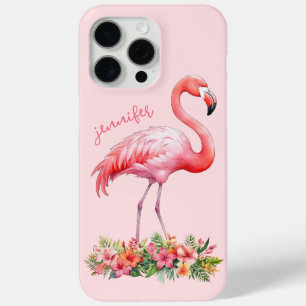 Rosa Flamingo mit tropischen Blumen Case-Mate iPhone Hülle