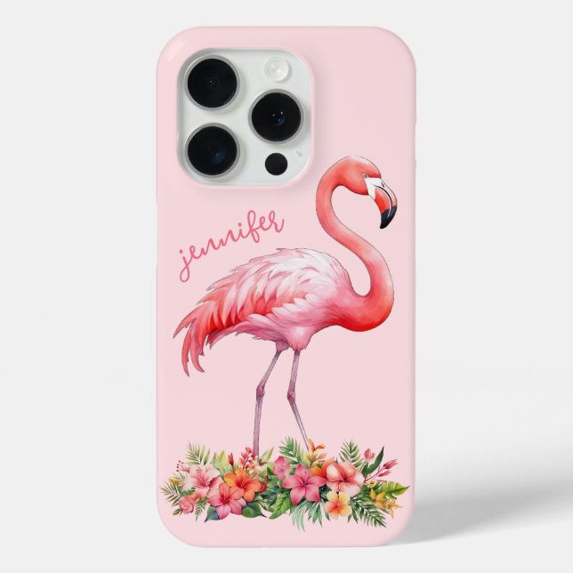 Rosa Flamingo mit tropischen Blumen Case-Mate iPhone Hülle (Rückseite)