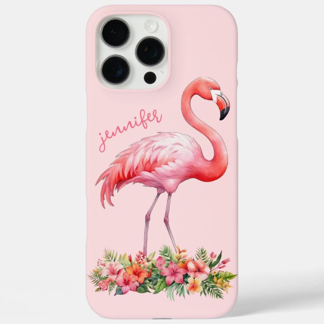 Rosa Flamingo mit tropischen Blumen Case-Mate iPhone Hülle (Rückseite)