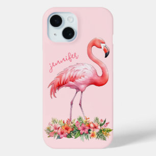 Rosa Flamingo mit tropischen Blumen Case-Mate iPhone Hülle