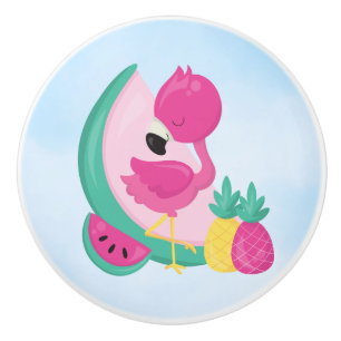 Rosa Flamingo mit Wassermelone & Ananas Keramikknauf