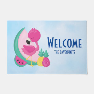 Rosa Flamingo mit Watermelon und Ananas Fußmatte