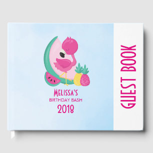 Rosa Flamingo mit Watermelon und Ananas Gästebuch