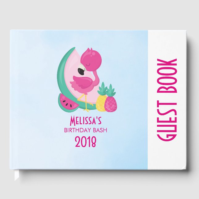 Rosa Flamingo mit Watermelon und Ananas Gästebuch (Vorderseite)
