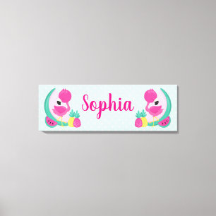 Rosa Flamingo mit Watermelon und Ananas Leinwanddruck