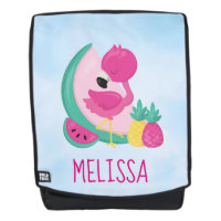 Rosa Flamingo mit Watermelon und Ananas