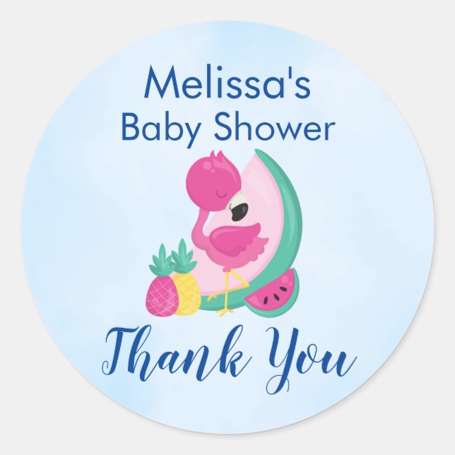 Rosa Flamingo mit Watermelon und Ananas Runder Aufkleber (Vorderseite)