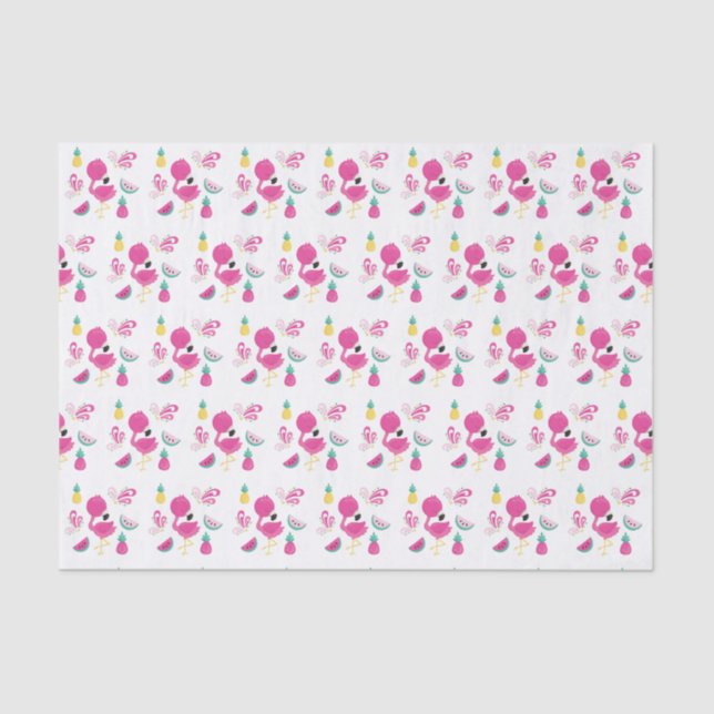 Rosa Flamingo mit Watermelon und Ananas Seidenpapier (Vorderseite)
