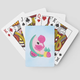 Rosa Flamingo mit Watermelon und Ananas Spielkarten