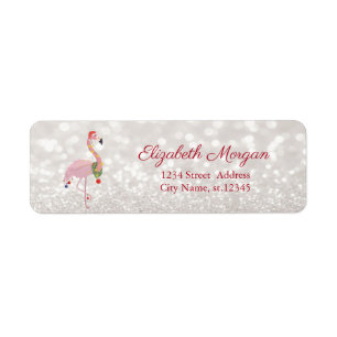 Rosa Flamingo mit Weihnachtsmannmütze, glitzernder