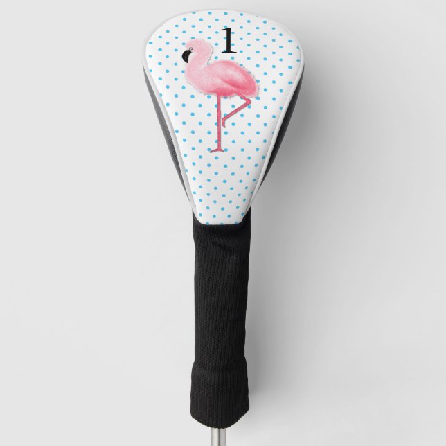 Rosa Flamingo mit Zahl-Fahrer-Abdeckung Golf Headcover (Vorderseite)
