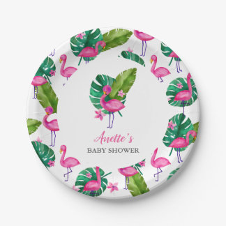 Rosa Flamingo Moderne Babydusche Papierplatte Pappteller