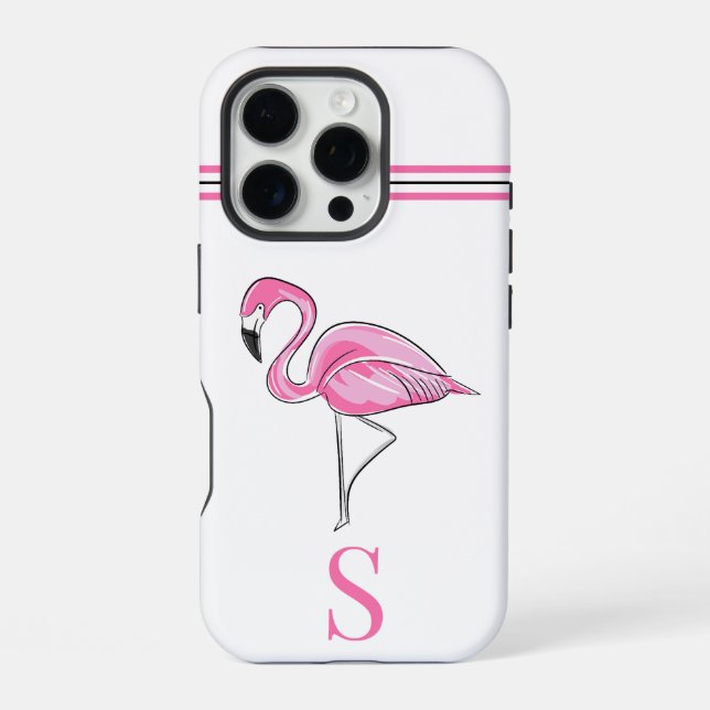 Rosa Flamingo Monogram iPhone Hülle (Rückseite)