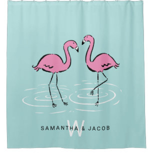 Rosa Flamingo-Monogramm Duschvorhang