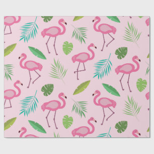 Rosa Flamingo-Muster mit tropischen Blättern  Geschenkpapier