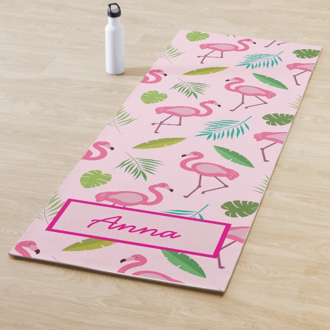 Rosa Flamingo-Muster mit tropischen Blättern indiv Yogamatte (Beispiel)