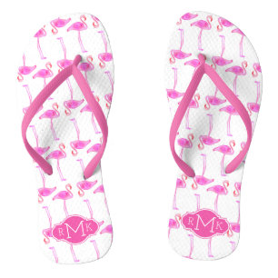Rosa Flamingo-Muster Monogramm Flip Flops