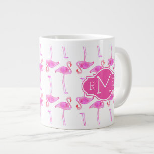 Rosa Flamingo-Muster Monogramm Jumbo-Tasse