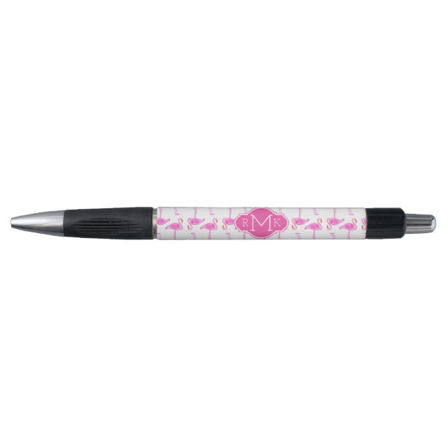 Rosa Flamingo-Muster | Monogramm Kugelschreiber (Vorderseite)