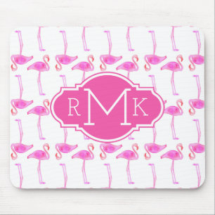 Rosa Flamingo-Muster Monogramm Mousepad