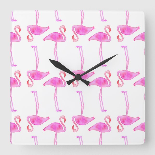 Rosa Flamingo-Muster Quadratische Wanduhr (Vorderseite)