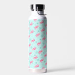 Rosa Flamingo Muster Türkis Trinkflasche<br><div class="desc">Diese isolierte Flasche weist ein Muster von Aquarellfarben-rosa Flamingos auf,  mit Schneeflocken über einem türkisblauen Hintergrund. Es ist ein einzigartiges Weihnachtsgeschenk für den Flamingo-Liebhaber in Ihrem Leben. Besuchen Sie www.zazzle.com/dotellabelle Die originale Aquarellkunst von Victoria Grigaliunas of Do Tell A Belle</div>