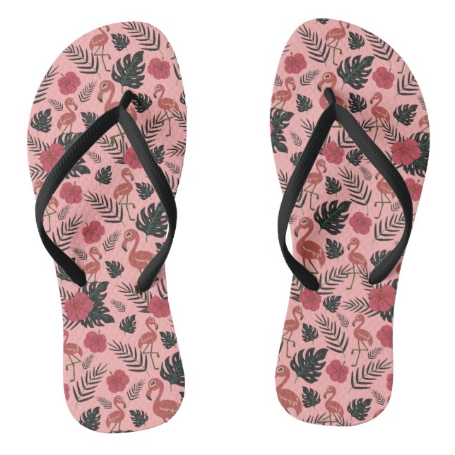 Rosa Flamingo nahtlose Muster Blume und Blätter Flip Flops (Fußbett)