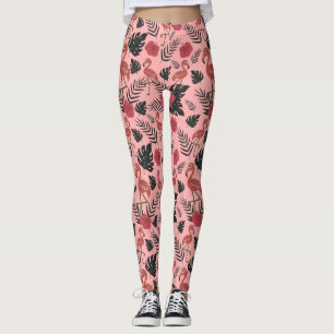 Rosa Flamingo nahtlose Muster Blume und Blätter Leggings