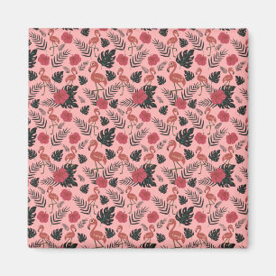 Rosa Flamingo nahtlose Muster Blume und Blätter Magnet