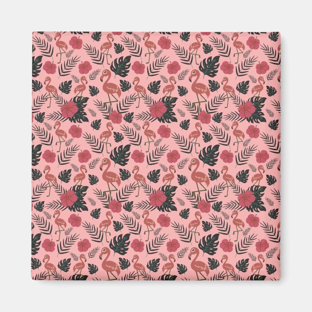 Rosa Flamingo nahtlose Muster Blume und Blätter Magnet (Vorne)