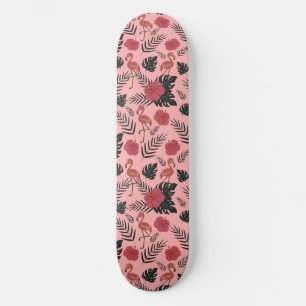Rosa Flamingo nahtlose Muster Blume und Blätter Skateboard