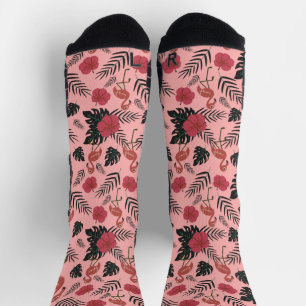 Rosa Flamingo nahtlose Muster Blume und Blätter Socken