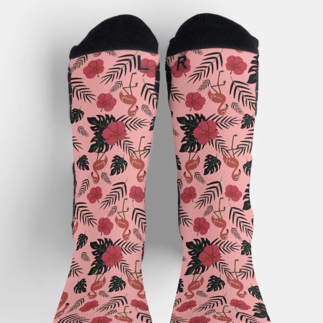 Rosa Flamingo nahtlose Muster Blume und Blätter Socken (Oben)